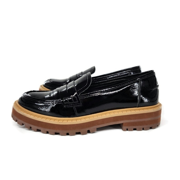 Vince Camuto McKella Black Patent Leather Chunky Lug-Sole Penny Loafers - Picture 6 of 10